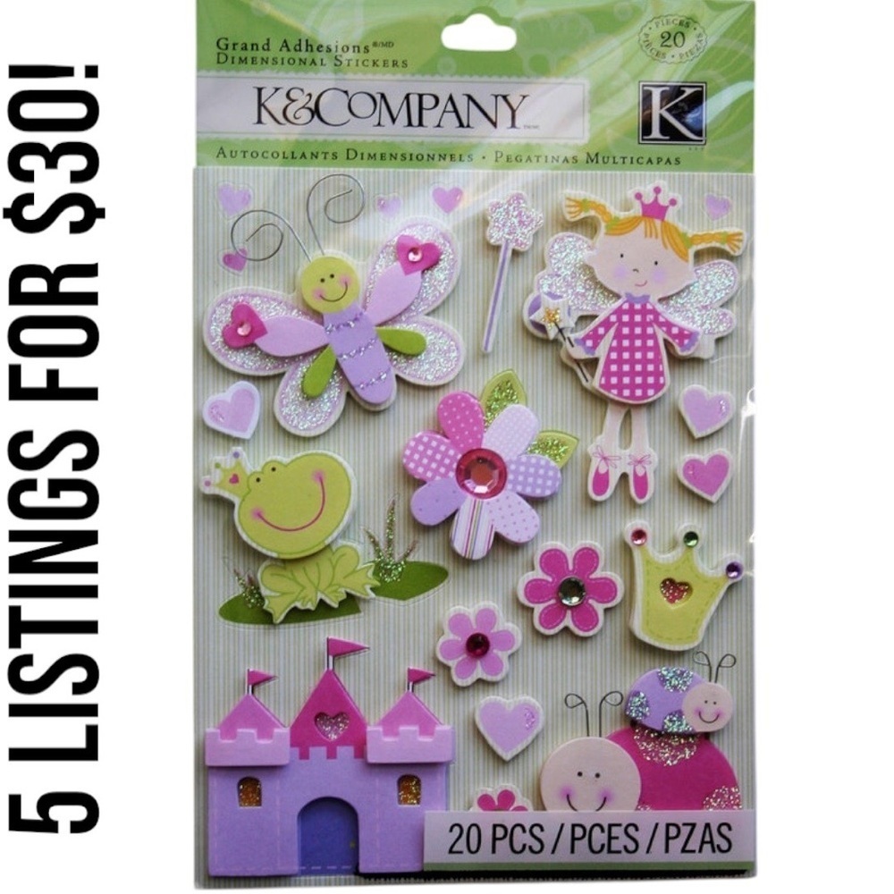 K&Company Girl Princess Castle Carriage Crown Butterfly Ladybug Frog 3D Stickers